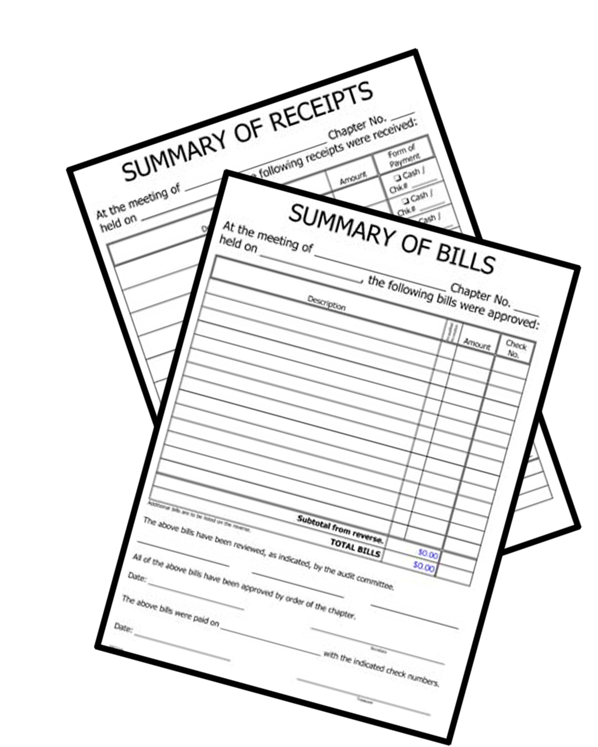 (image for) NCR Summary of Bills and Receipts 2-Part Forms